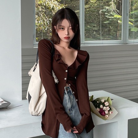 Áo QADCOL tay dài cổ chữ V thời trang sành điệu dành cho nữ