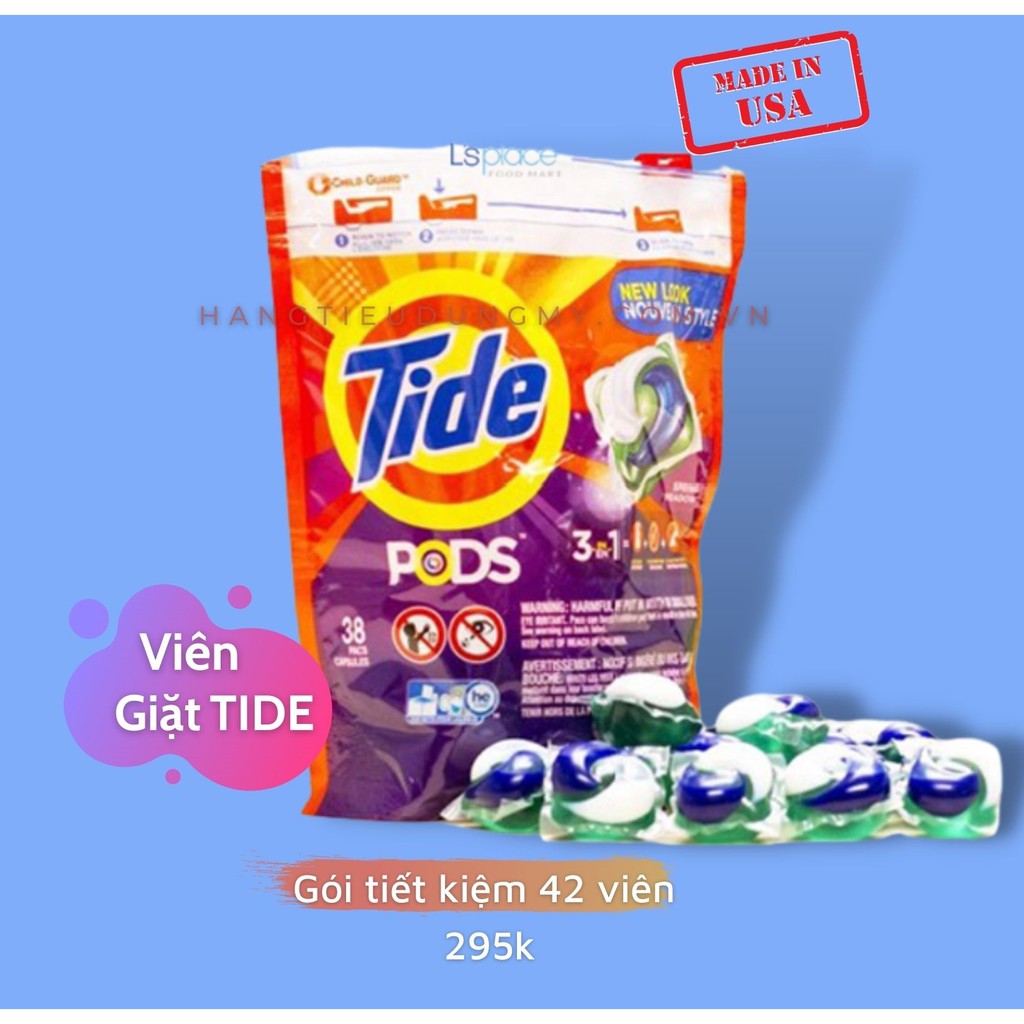 Viên nước giặt xả Tide PODS 3 trong 1 của Mỹ - trắng sáng-sạch sẽ-thơm tho