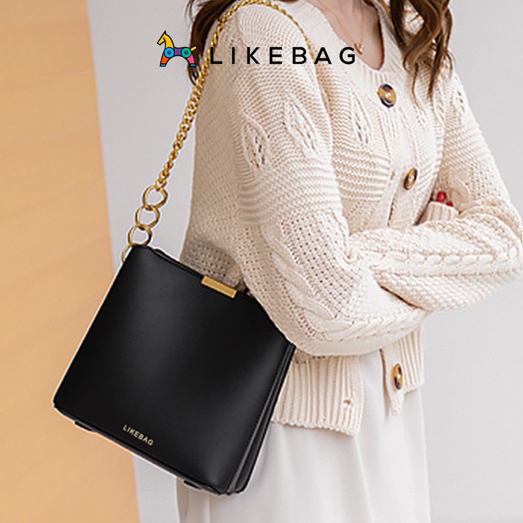 Túi xách nữ đeo chéo kèm ví mini LIKEBAG dáng vuông phối xích vàng sang trọng 218XK9785 - LIBAGI