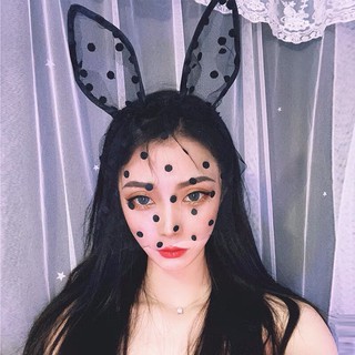 Bờm tai thỏ chấm bi lưới to