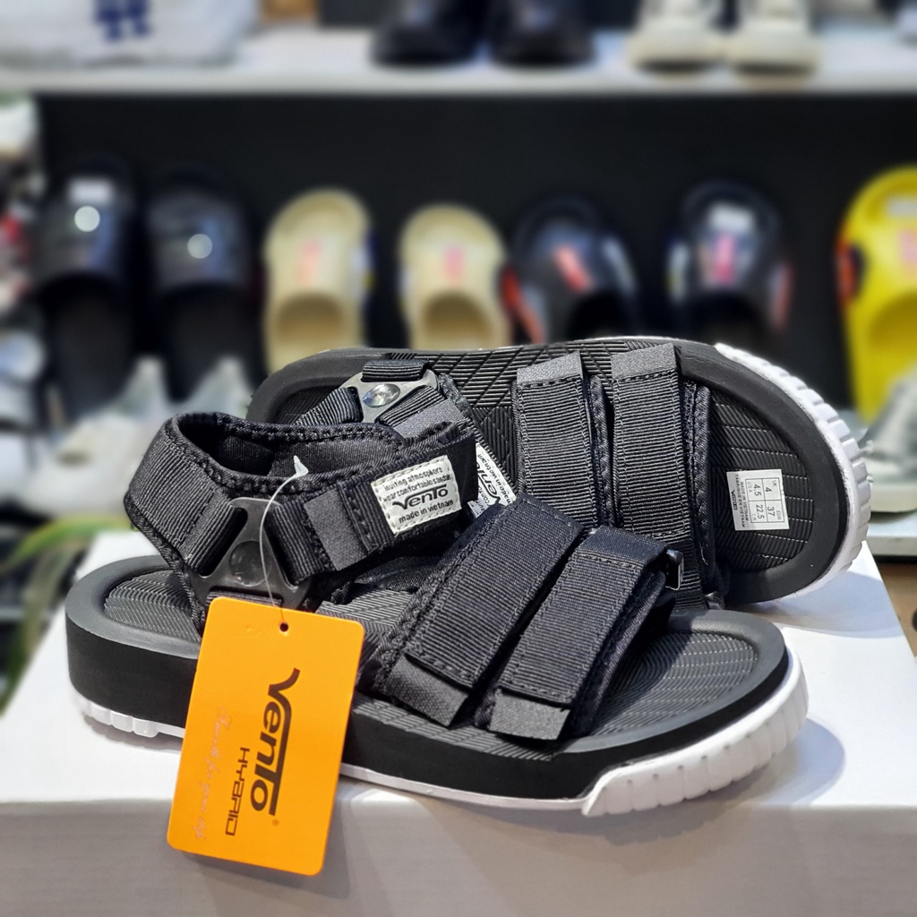Sandal Vento chính hãng nam nữ SD-9801 màu đen trắng Black, Dép quai sau đế bằng, đi học, đi chơi