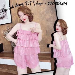 Đồ ngủ lụa latin 2 dây bèo tầng màu trơn freesize 42-57kg