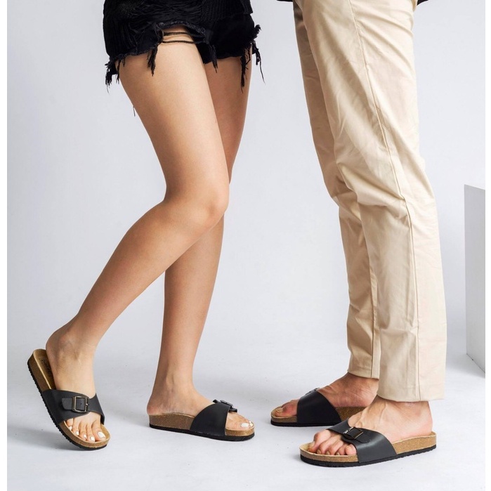 Mã D08 DÉP DA BÒ THẬT Đế Trấu Quai Đơn Unisex Birken Vietnam Bioline