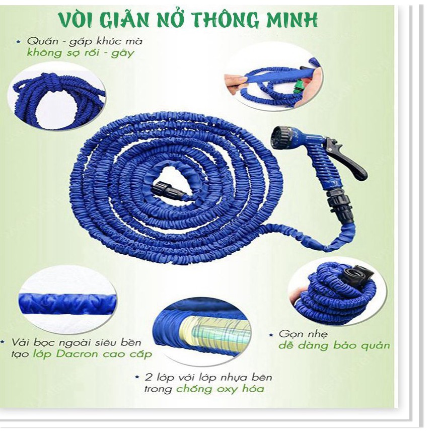 Vòi Xịt Nước Giãn Nỡ Thông Minh Gấp 3 Lần Đủ 2 Kích Cỡ 15M Và 30M Với 7 Kiểu Phun Chất Liệu Bền Bảo Hành Uy Tín 3 Tháng
