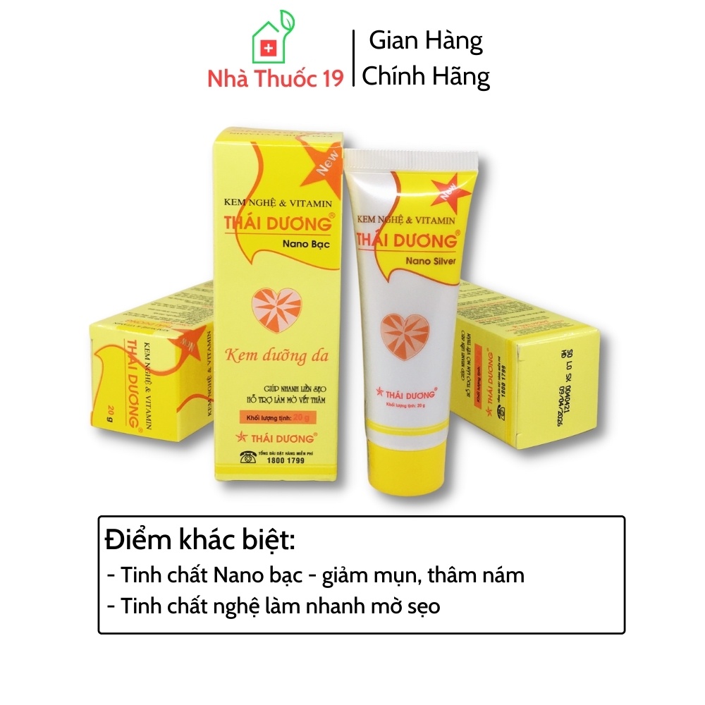 Kem nghệ Thái Dương (Nano bạc), Tuýp 20g chính hãng giúp giảm mụn, mờ thâm nám, nhanh mờ sẹo