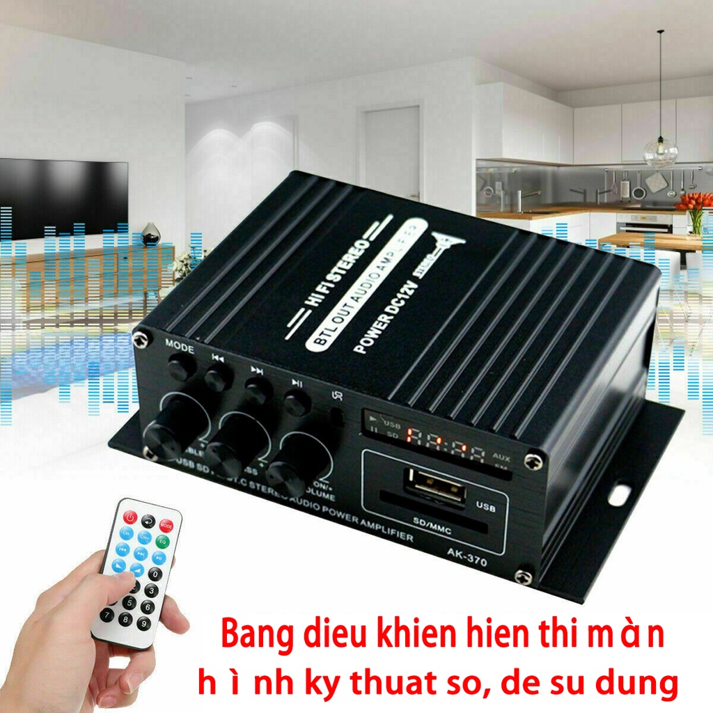 AK370 Bộ khuếch đại công suất âm thanh nổi HiFi Mini Loa DC12V Bộ khuếch đại âm thanh di động Thích hợp trên ô tô