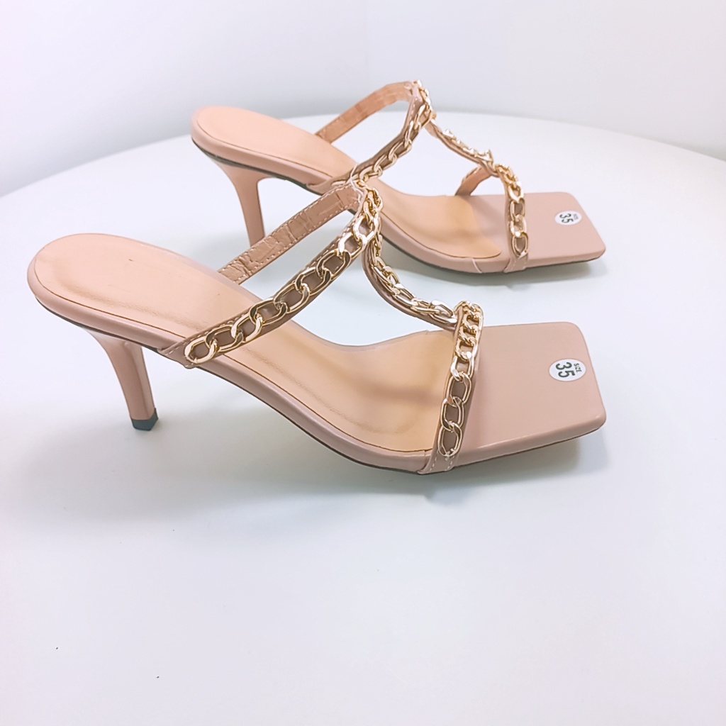 Giày sandal nữ quai ngang mảnh gót nhọn cao 7 phân phối xích xinh xắn phong cách hàn quốc sang chảnh mã GCGX MINHTUYET
