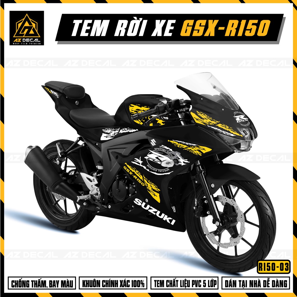 Tem Xe Suzuki GSX R150 Special Edition | GSX R150-03 | Decal Rời Cắt Sẵn Dễ Dán Cho Xe Sơn Đen, Trắng, Xanh, Đỏ