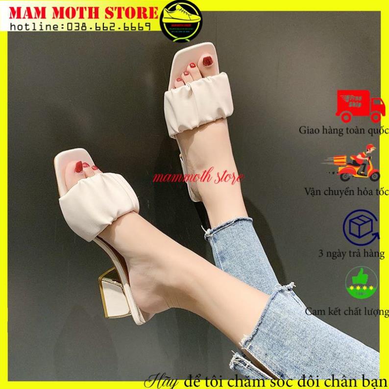 Dép Cao Gót, dép quai ngang Nữ 3 5 Phân Đế vuông siêu hot quai nhún bèo shop MAMMOTH