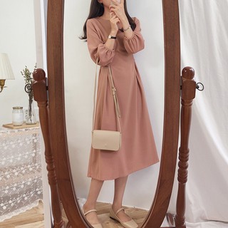 Đầm midi trơn tay bo (kèm hình thật)