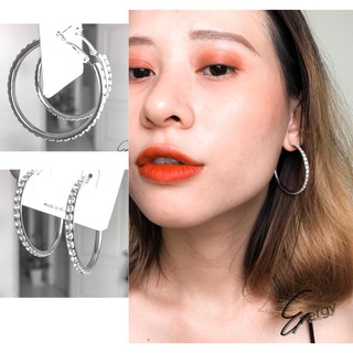 Bông Tai Tròn Viền Đá Bản Lớn