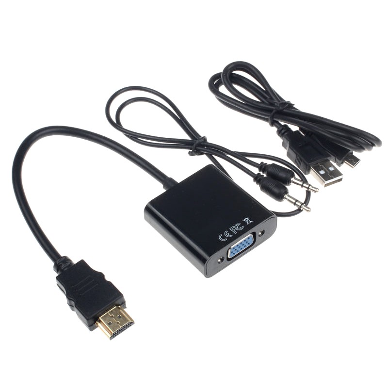 Thiết bị chuyển đổi HDMI 1080P sang VGA kèm cáp nguồn USB màu đen