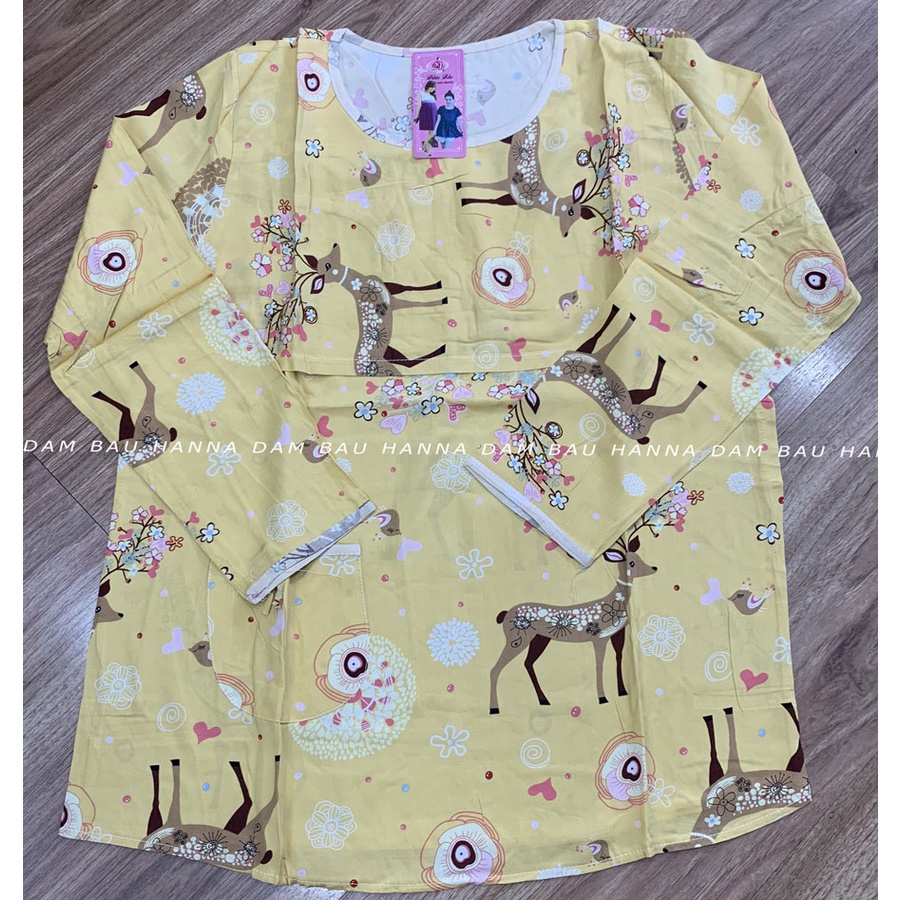 [HANNA] Đồ bộ bầu tay dài mặc nhà cho mẹ bầu và sau sinh size 40-70kg vải tone 2 da cao cấp mềm mát ít nhăn bền hơn