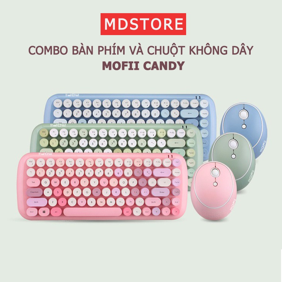 Combo bàn phím và chuột không dây Mofii Candy dễ thương, hàng chính hãng, 84 phím, dùng cho laptop tivi ipad điện thoại