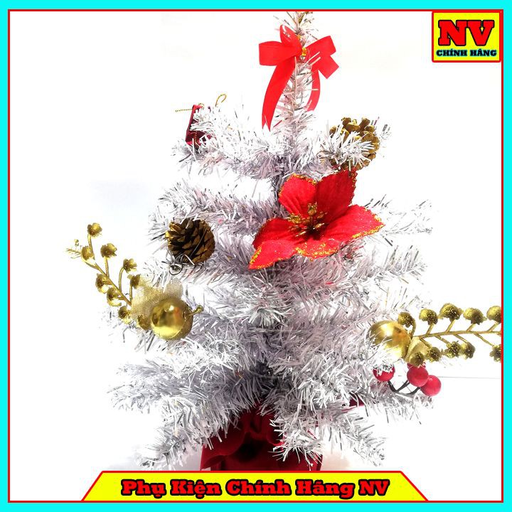 Cây Thông Noel Để Bàn 40Cm Màu Trắng Đế Nhựa Bọc Vải Đỏ