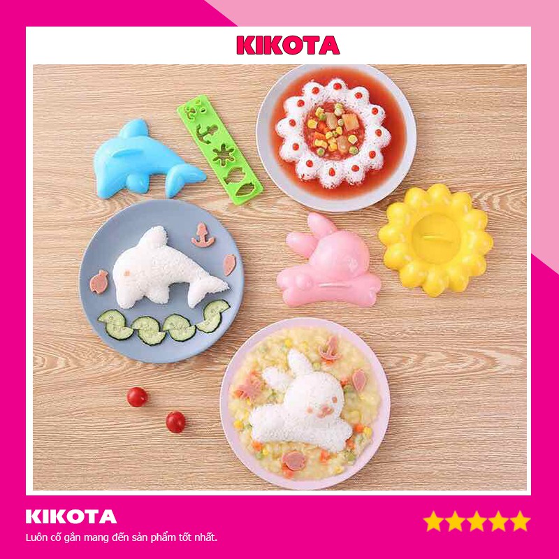 Bộ khuôn ép cơm cá heo thỏ và hoa bento nhật bản