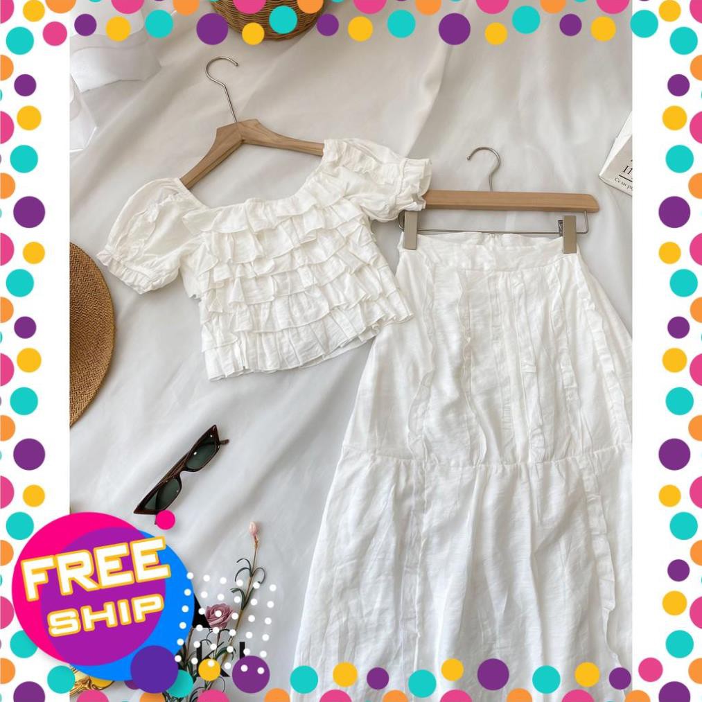 [SALE_SỐC_45%] [HÀNG THIẾT KẾ] SET ÁO BÈO NHÚN + CHÂN VÁY DÀI - CHẤT LANH LỤA NHẬP KHẨU - MÀU XANH/ TRẮNG [SIÊU PHẨM] | BigBuy360 - bigbuy360.vn