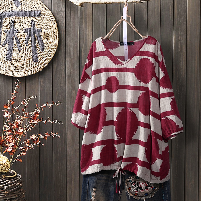 Áo Nữ ZANZEA Tay Lửng Họa Tiết Chấm Bi Thời Trang Quyến Rũ