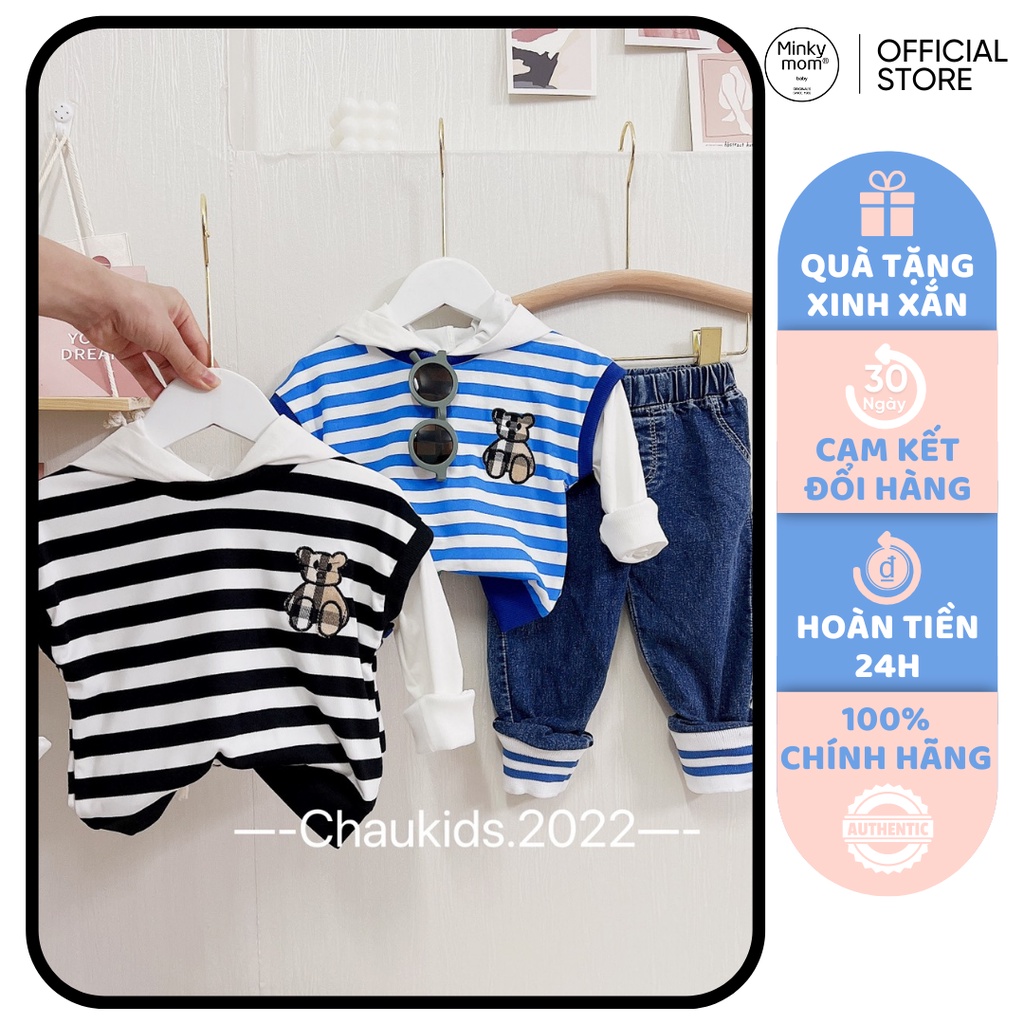 Bộ Quần Áo Thu Đông Cho Bé Trai Họa Tiết Sọc Kẻ Ngang Mũ Liền, Set Bộ Đồ Dài Tay Trẻ Em Phong Cách Hàn Quốc-CKTD25