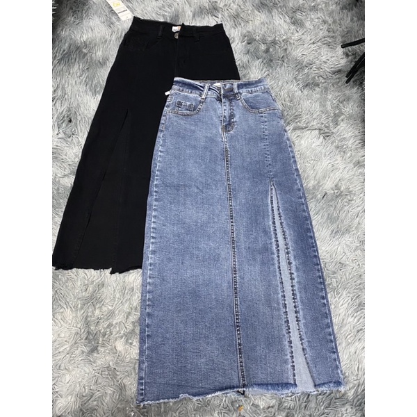 Chân váy jeans form dài phối xẻ tà cao cấp có 2 Size S M L | BigBuy360 - bigbuy360.vn