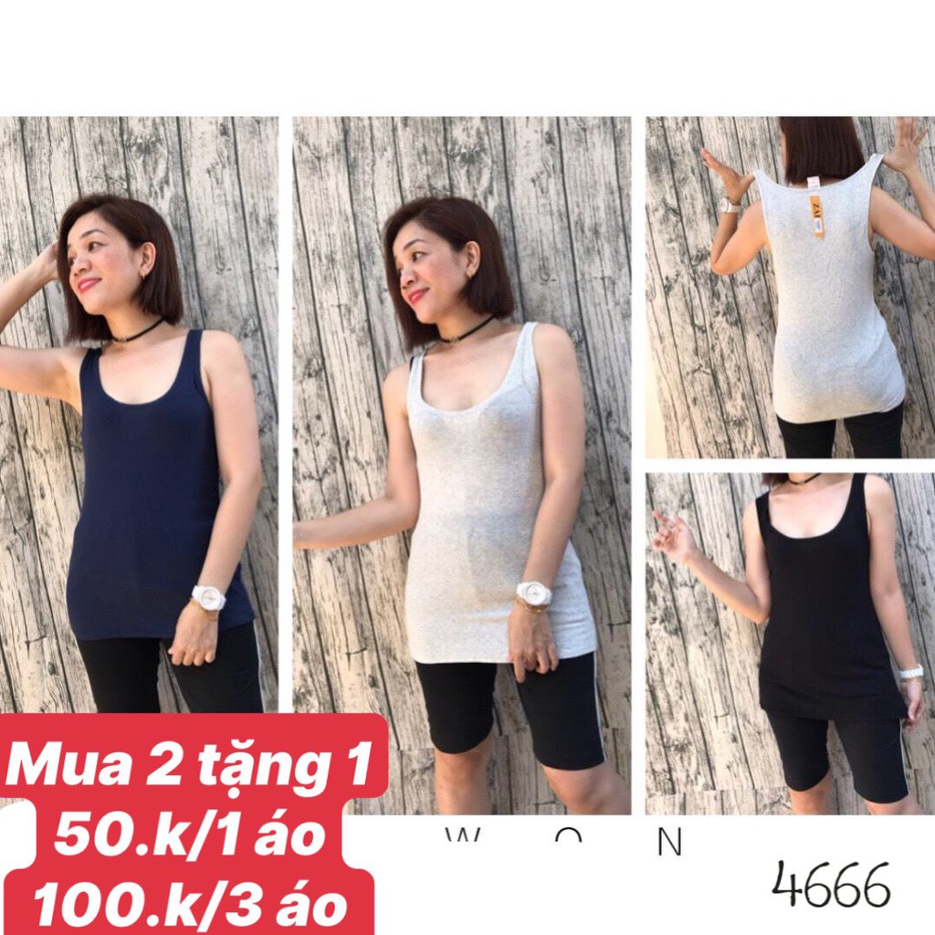 COMBO MUA 2 TẶNG 1 - 4666 -Đen/ Xám/ Xanh đậm/ Rêu - Áo BIG SIZE sát nách trơn