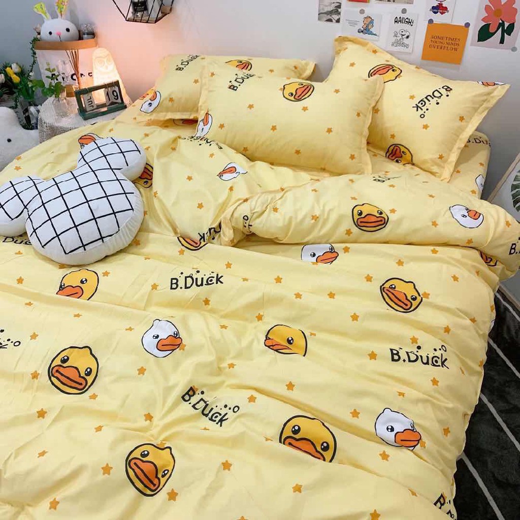 Bộ Vỏ Chăn Kèm Ga Gối Cotton Poly Nhập Mẫu Vịt Vàng