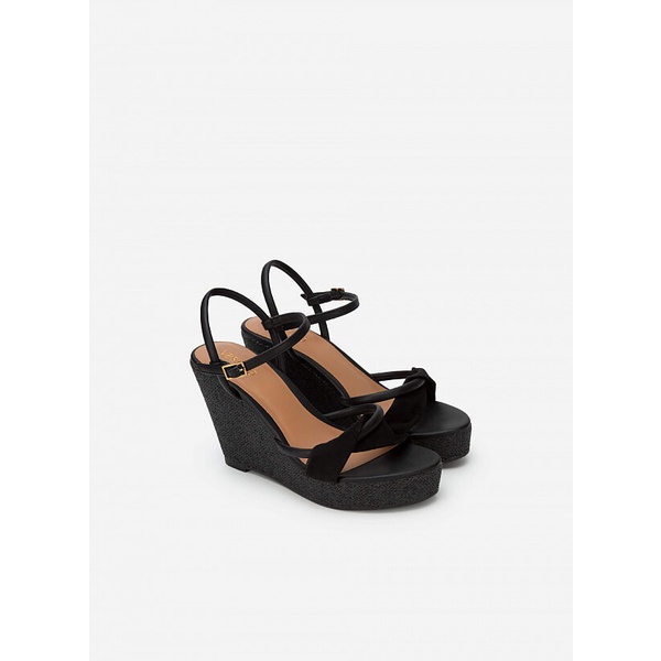 Vascara Giày Sandal Đế Xuồng Cói Phối Quai Nubuck - SDX 0428 - Màu Đen