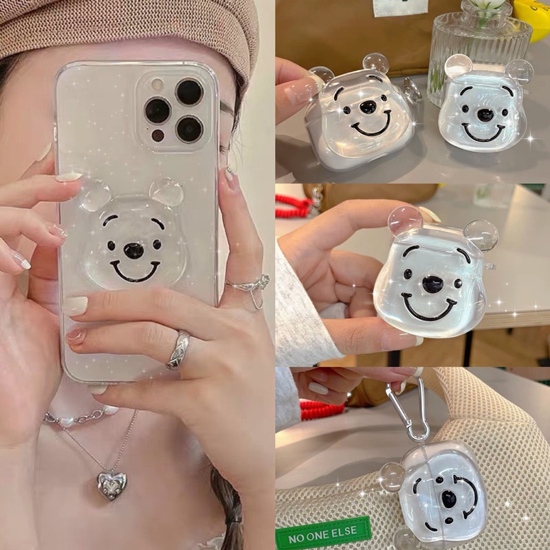 For iPhone 14 Pro Max Ốp chống  Winnie the Pooh  cho for iPhone 14 13 12 11 Pro Max X Xs Xr Xsmax 8 7 6 6s Plus Se 2020 +griptok+airpod