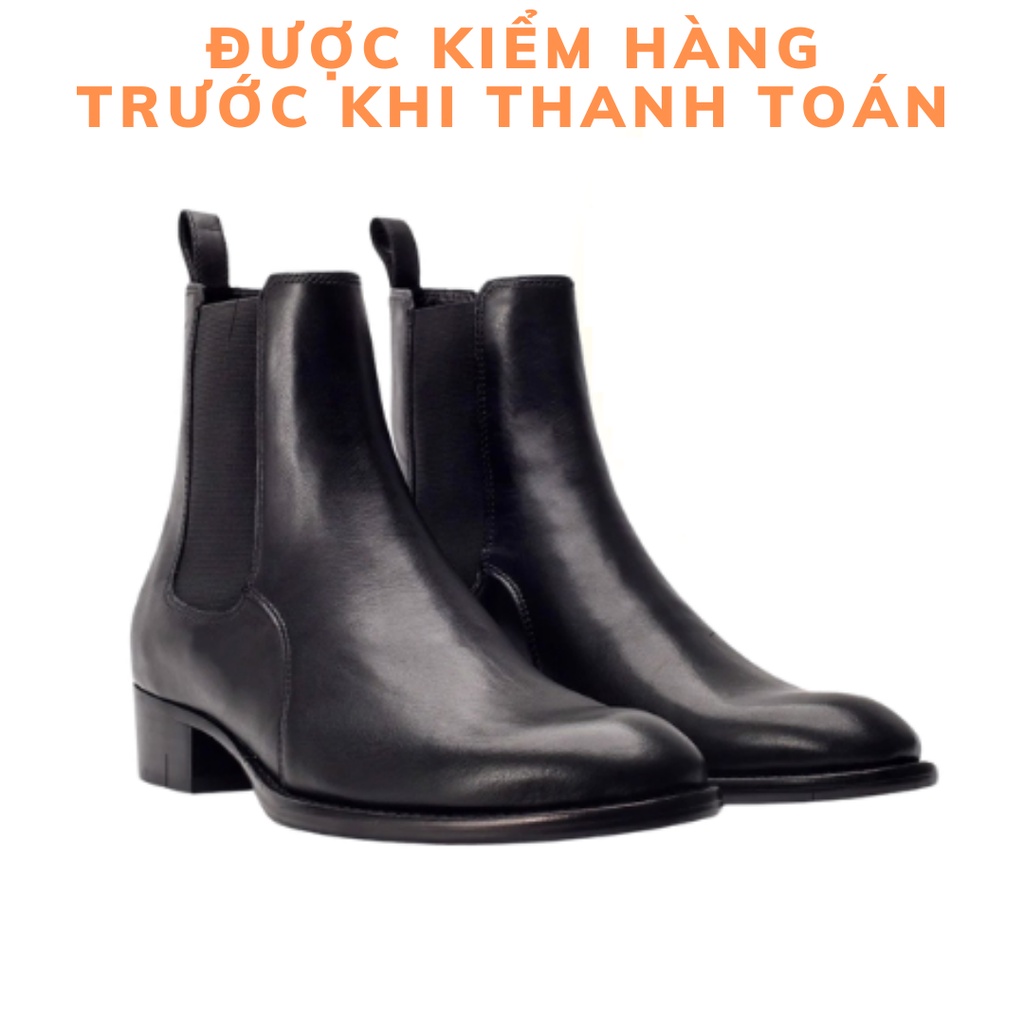 Giày Heels chelsea boots cao cổ thời trang nam chất liệu da bò nguyên tấm đế crepe độn 4.5cm