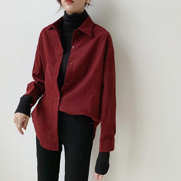 Áo sơ mi nữ SUXI dài tay cổ bẻ dáng rộng thanh lịch