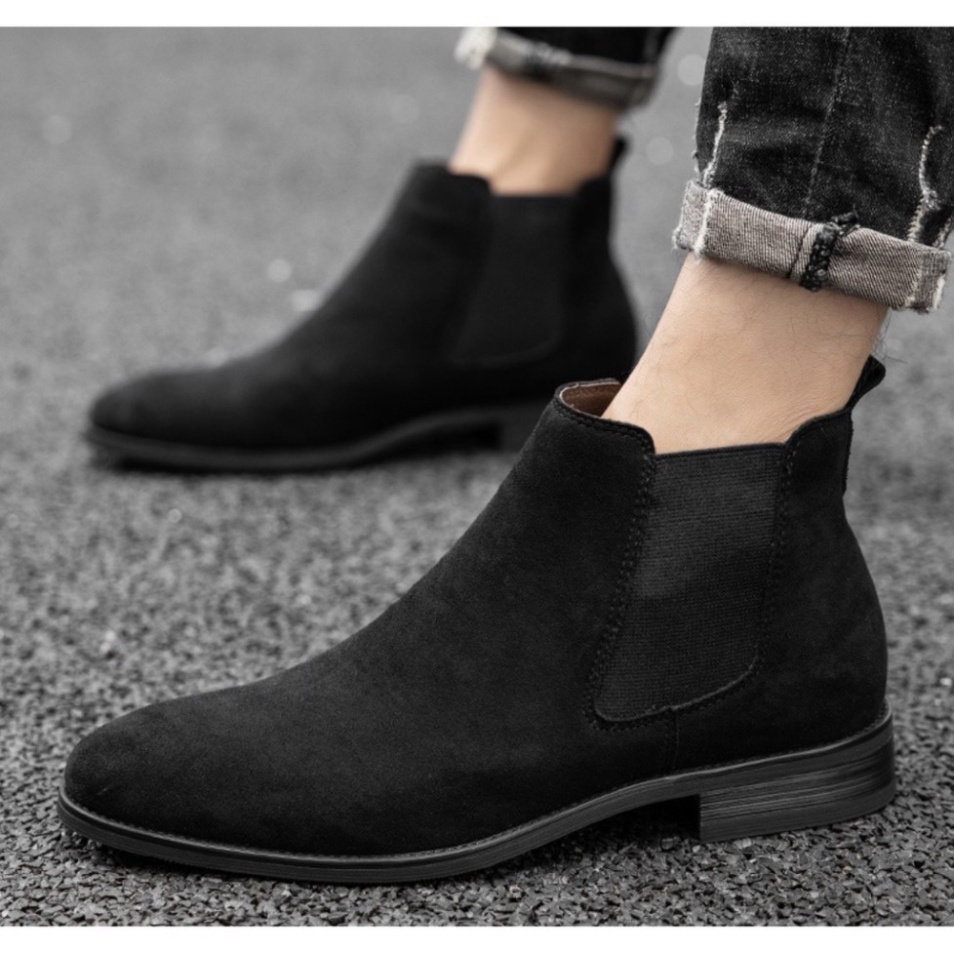 Chelsea boots Nam da lộn màu đen tăng chiều cao