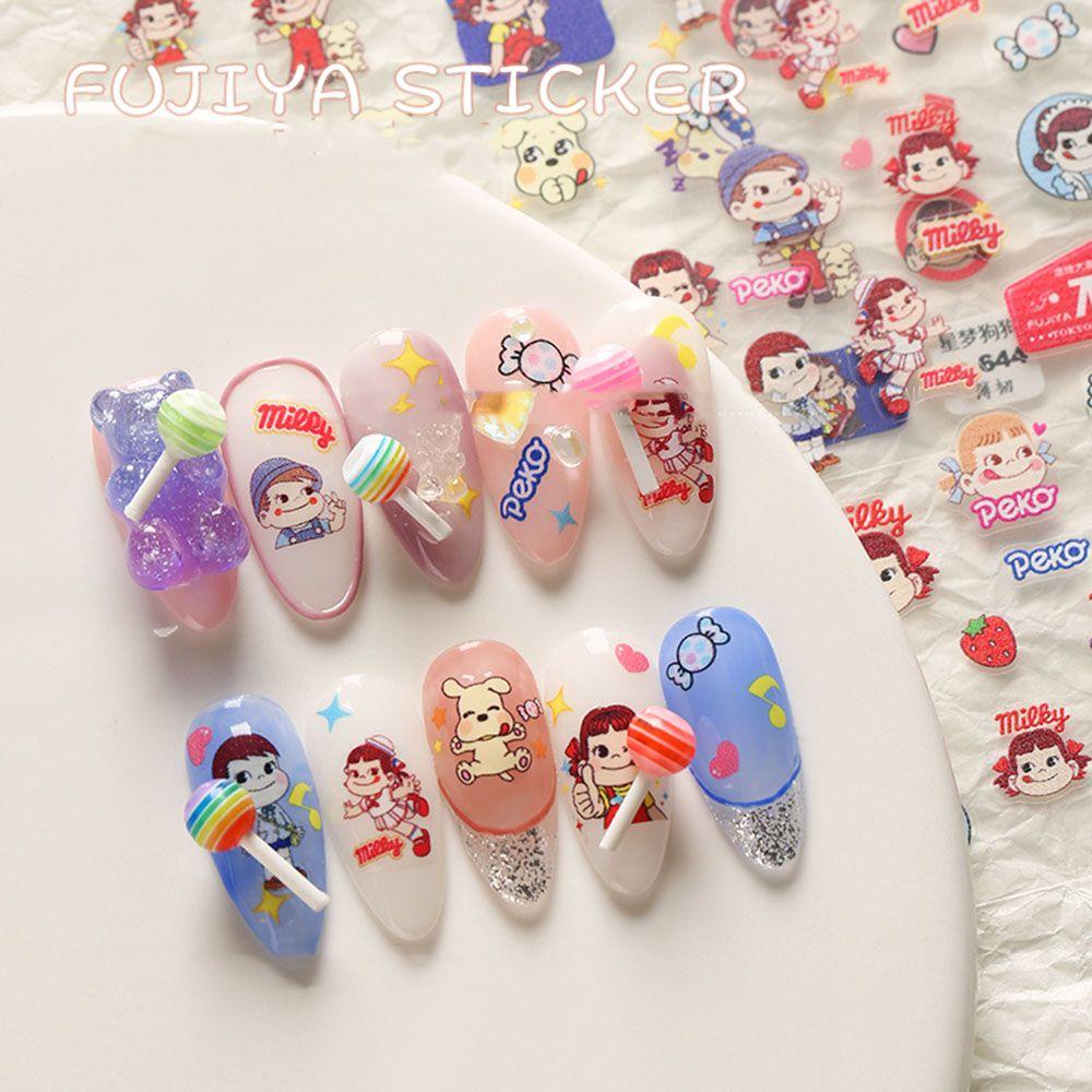 Miếng Dán Móng Tay Tự Dính Họa Tiết Công Chúa Dâu Tây Hoạt Hình Nhật Bản Đáng Yêu