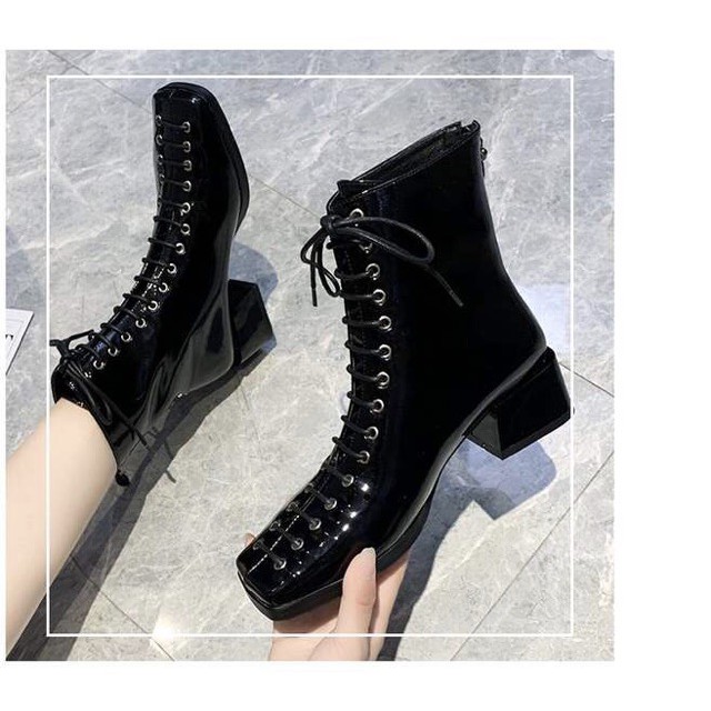 (SẴN XANH 35 , ĐEN 35 ) ORDER Bốt da bóng nữ buộc dây cổ cao sang chảnh | BigBuy360 - bigbuy360.vn