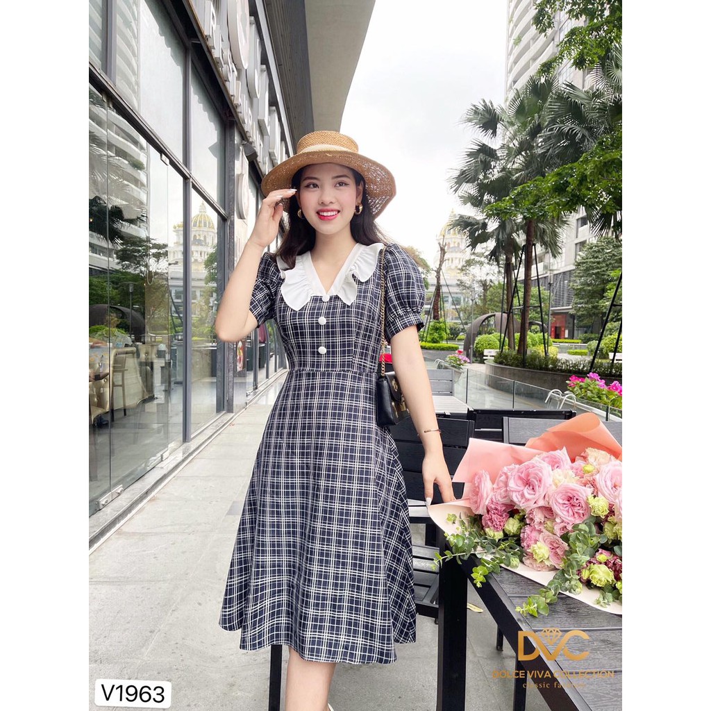 VÁY XÒE PHỐI CỔ V - HÀNG THIẾT KẾ DVC