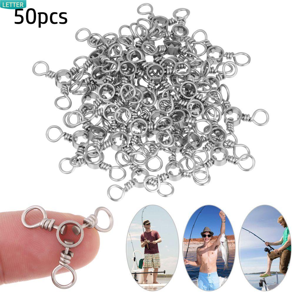 LETTER 50Pcs Hot Three Way Bearing Swivel Splitter Fishhook Connector T-shape Fishing Swivels Bearing Barrel Srolling Trident Durable Cross Line