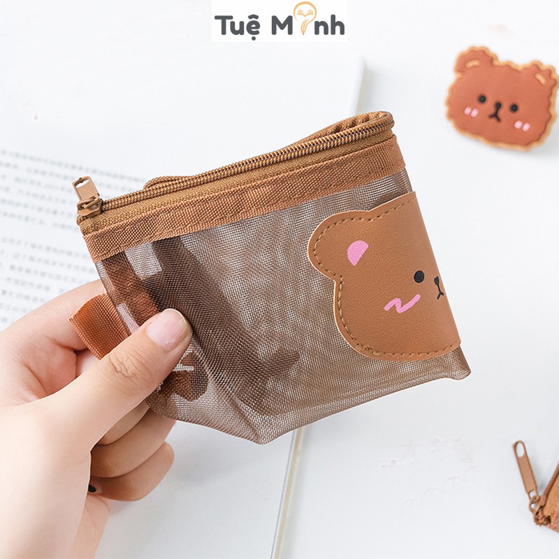 Túi bút hình gấu dễ thương vải lưới K36 - bóp viết hộp đựng bút cute