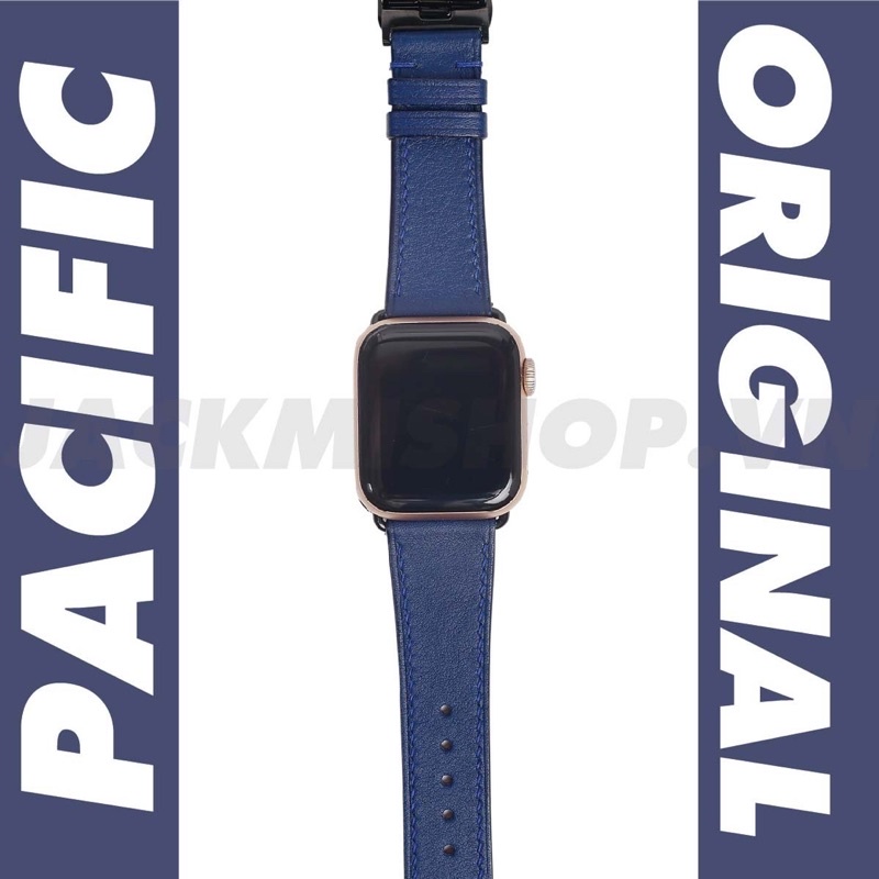 [DÂY DA THẬT] DÂY DA BÊ SWIFT MAY TAY THỦ CÔNG MÀU XANH PACIFIC KHÓA PATEK CHO APPLE WATCH SERIES 1=&gt;6 (BẢO HÀNH 1 NĂM)