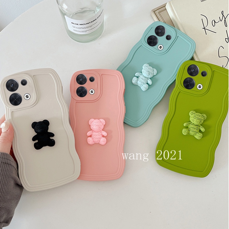 Ốp Điện Thoại Silicon Dẻo Màu Trơn Gắn Hình Gấu 3D Cho OPPO A77 Reno8 Z Reno7 Z Reno 8 7 Pro 5G 2022