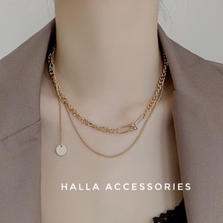 Dây chuyền Vòng cổ Choker TITAN màu Gold layering chain (không đen gỉ)  2 lớp dây HALLA DC102