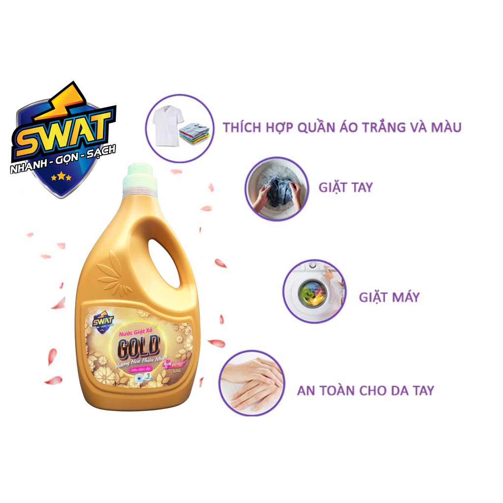 Nước Giặt Xả GOLD 5 in 1 SWAT hương Coco Mademoiselle sang trọng Can 3.3kg Tiện Dụng diệt khuẩn lưu hương lâu CLEANHOUSE