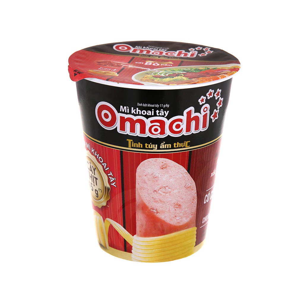 Mì tôm khoai tây Omachi ly có cây thịt thật.