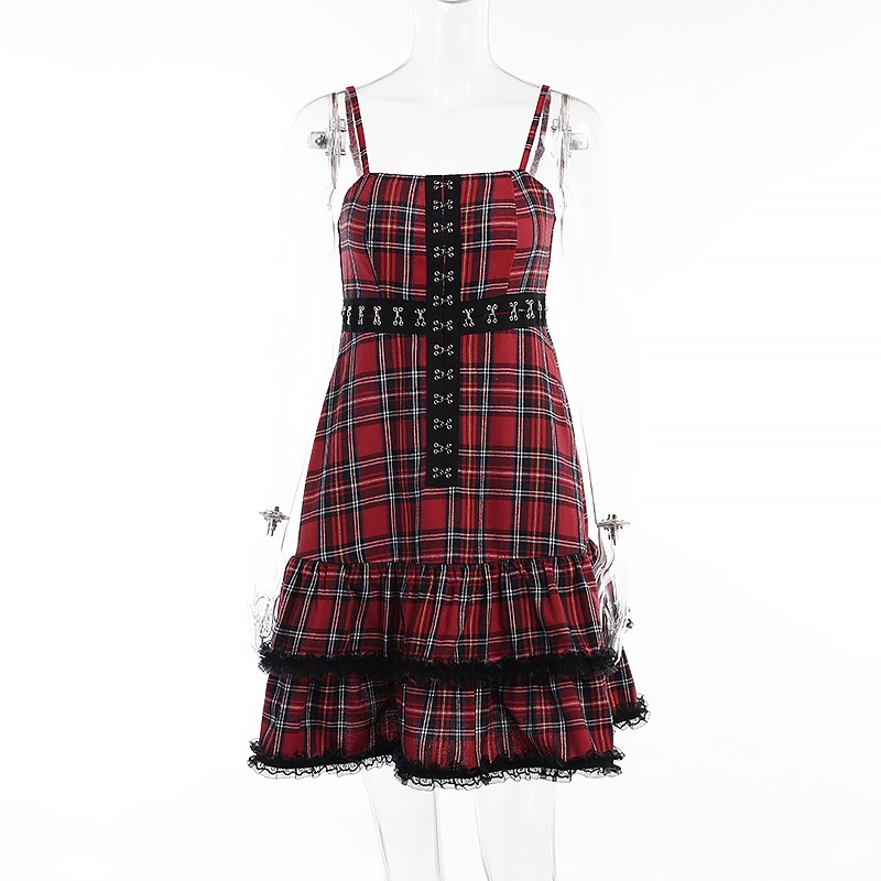 Đầm Hai Dây Họa Tiết Sọc Caro Thời Trang Cho Nữ