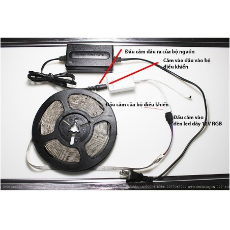 Combo Đèn Led Dây Đổi Màu 5050 ( 5m ) - RGB + Nguồn 5A + Remote