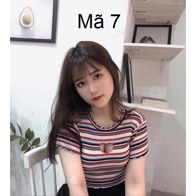 Áo croptop sọc ngang  đường khoét tim gọn gàng, xịn đẹp  áo kiểu ôm cute xinh CRON 36