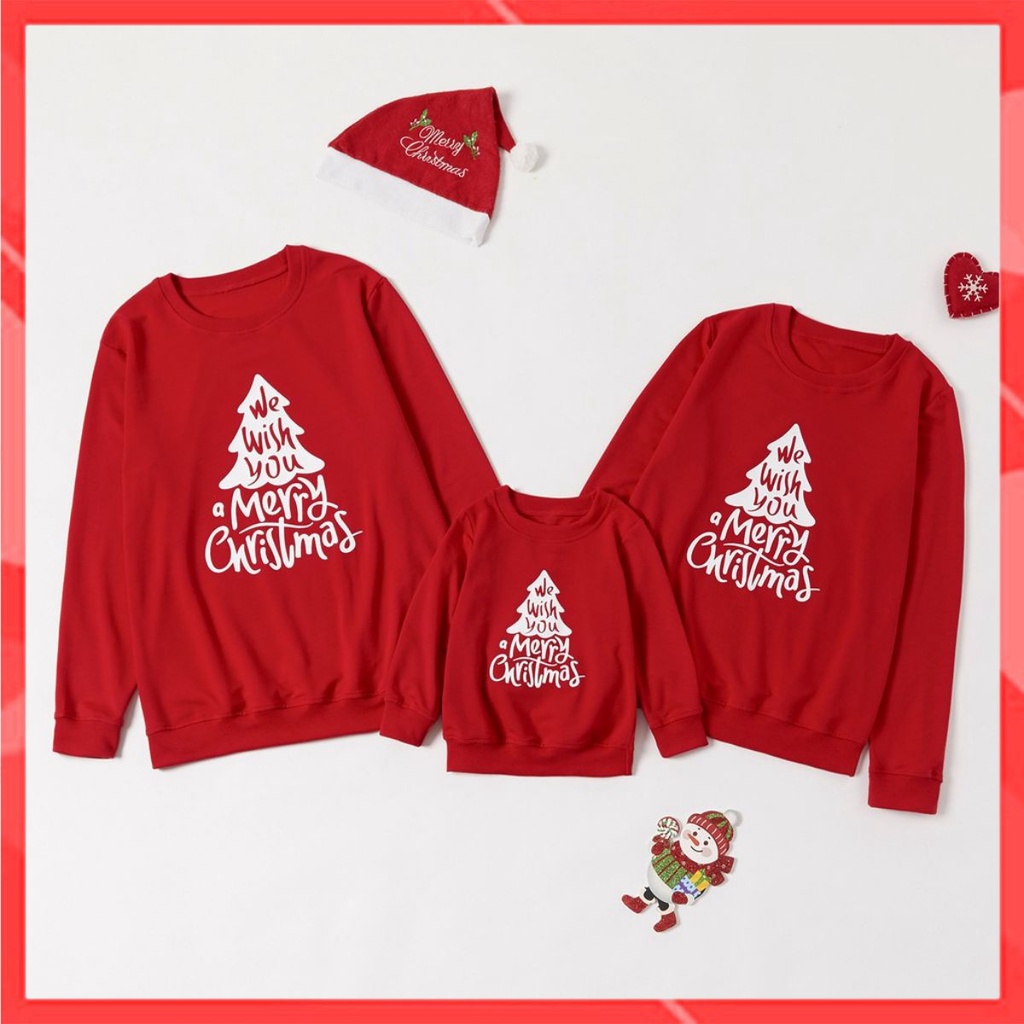 Áo hoodie nỉ gia đình cao cấp Familylove – Set áo gia đình Cây thông Noel Merry Christmas dễ thương