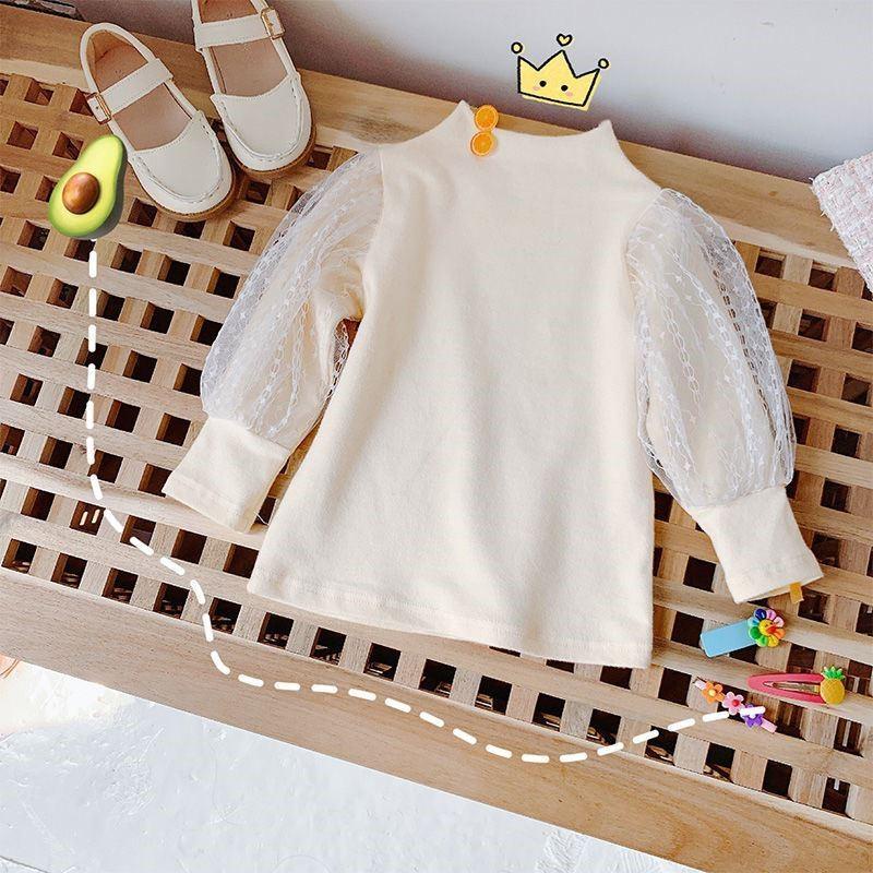Áo Thun Tay Dài Vải Nhung Phối Ren Phong Cách Hàn Quốc Phương Tây Thời Trang Mùa Xuân Mới Dành Cho Bé Gái