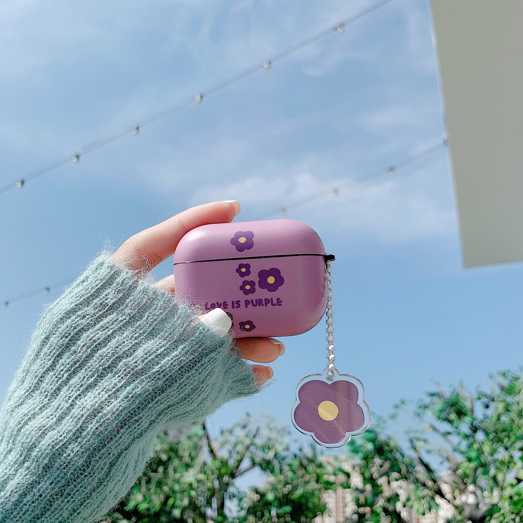 Vỏ IMD Bảo Vệ Hộp Sạc Tai Nghe Bluetooth Airpods Kết Nối iPhone Màu Tím Họa Tiết Hoa Xinh Xắn