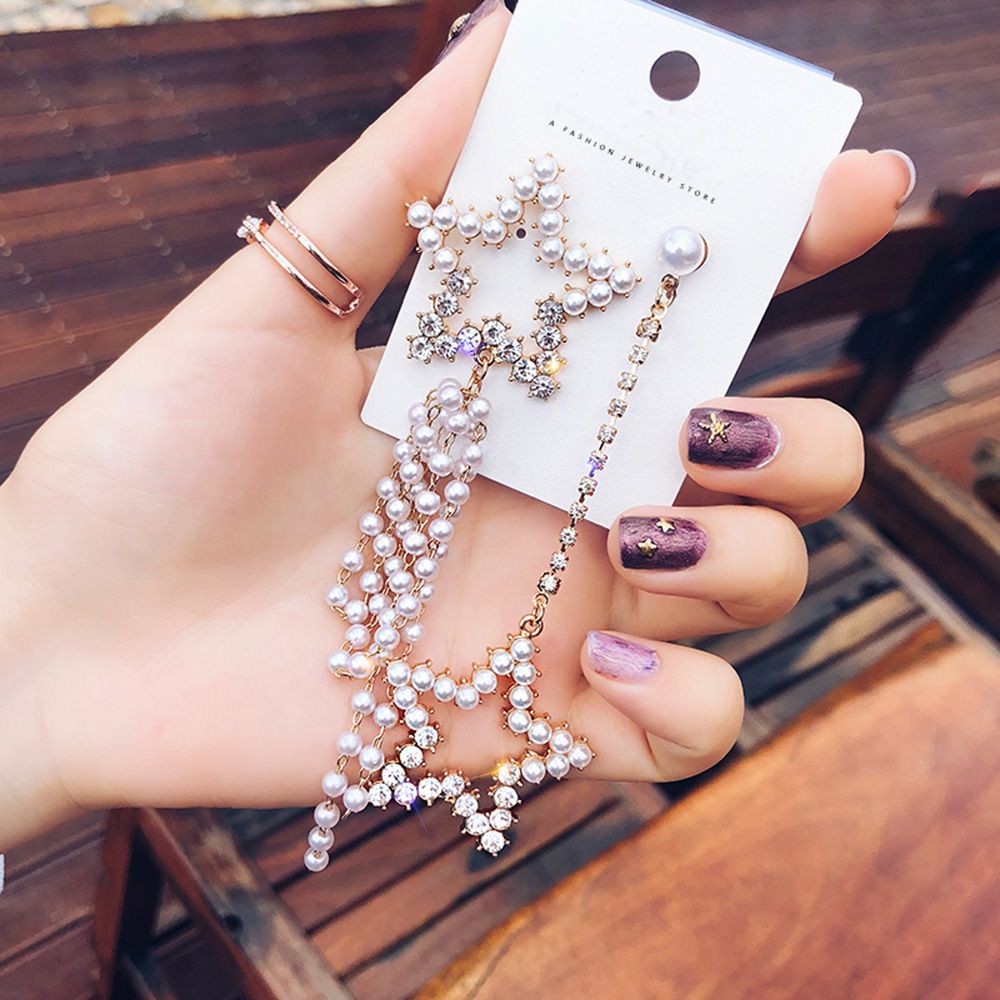 Khuyên tai ngôi sao đính hạt giả ngọc trai