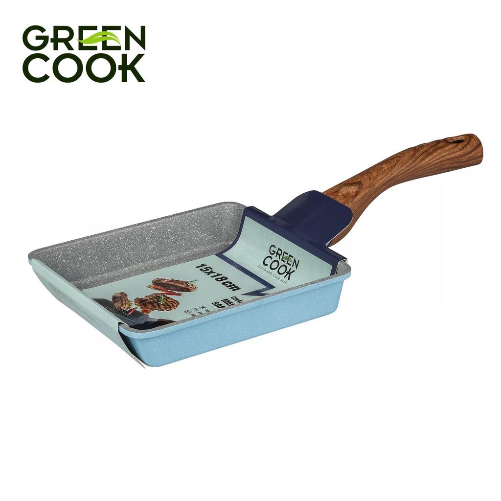 Chảo đúc đáy từ chữ nhật men đá xanh sapphire Green Cook GCP09-1518IH với 10 lớp chống dính an toàn cho sức khoẻ