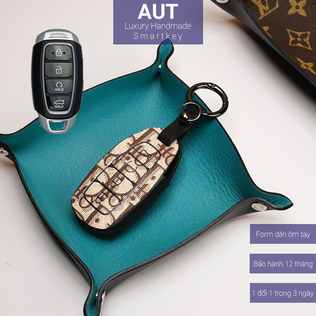 Ốp da chìa khóa ô tô Hyundai Accent 4 nút bấm Dior handmade HC4 AD